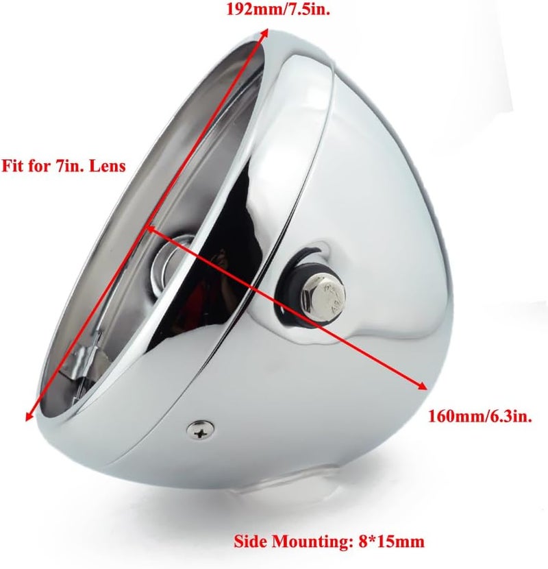Boldness Motorcycle 7" Headlight Housing Shell Bucket Side Mount Lamp LED Cover for Cafe Racer Lighthouse Chrome - Image 5